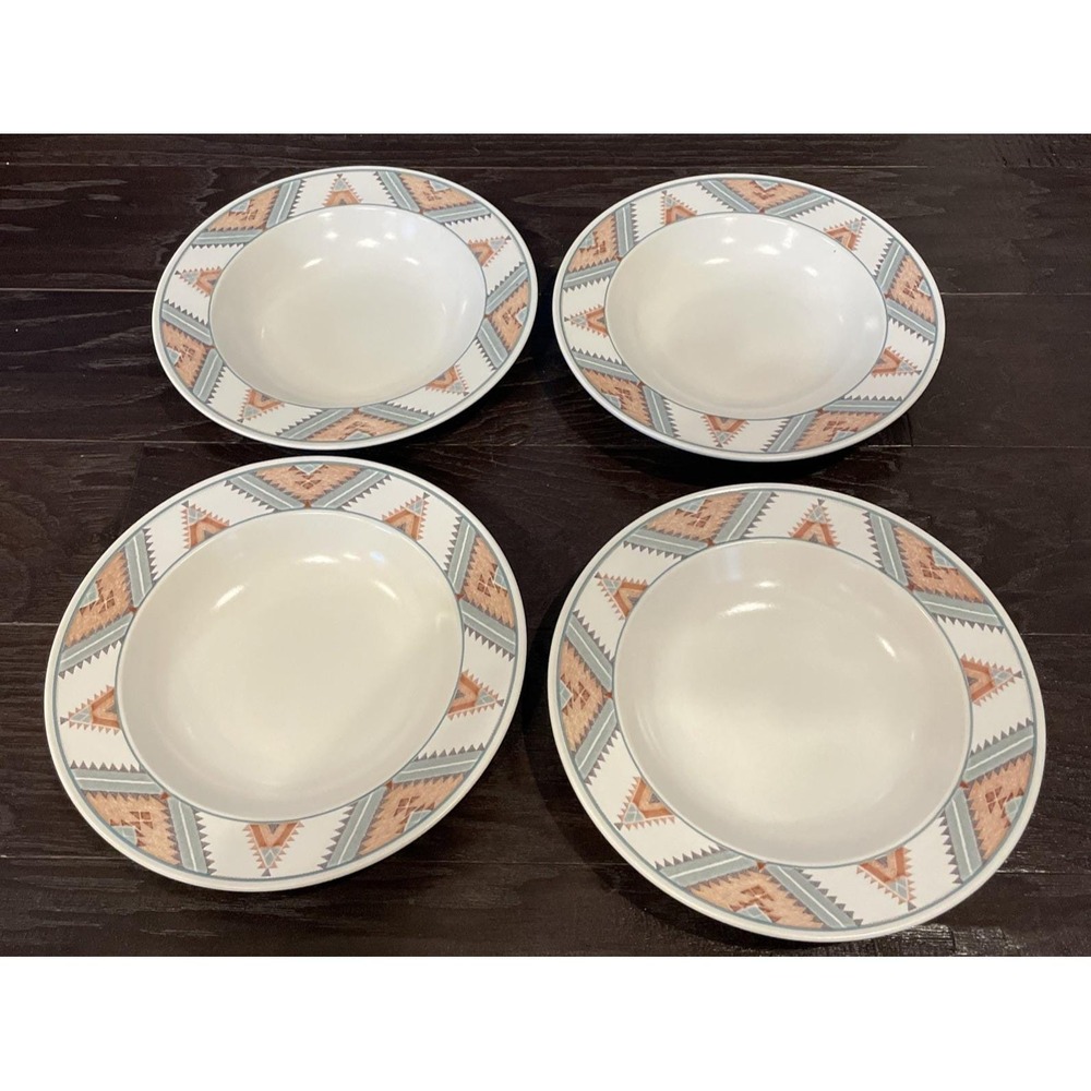 Mikasa Intaglio CAC24 Santa Fe Rimmed Pasta Bowls Bowl 9" Set Of 4 Aztec Vintage